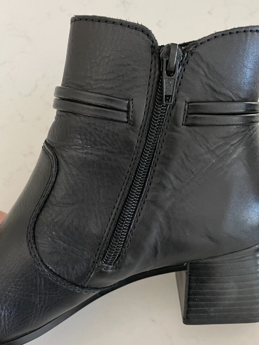 Rieker Block Heel Square Toe Leather Booties w Metal Hardware Detail Black Sz 38 - Picture 7 of 14